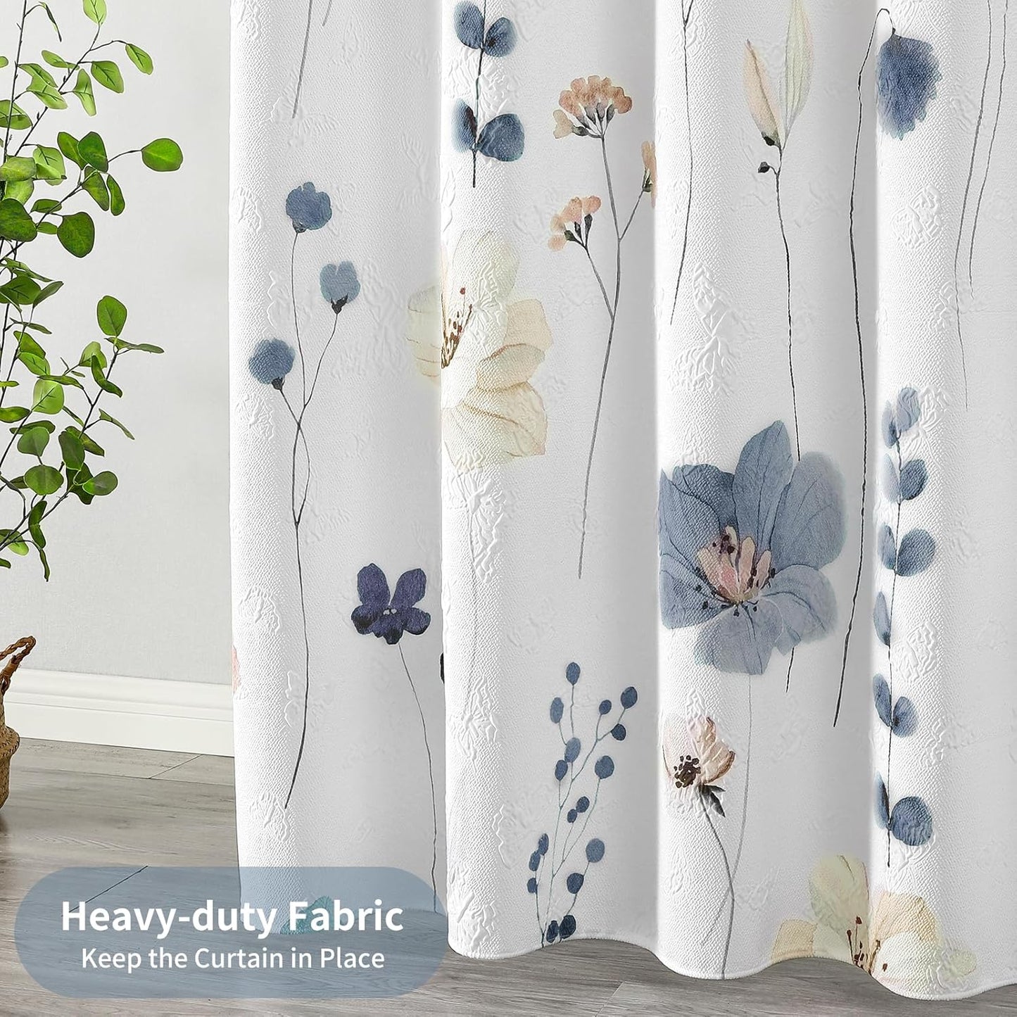 Watercolor Floral Shower Curtain, 3D Embossed Butterflies Grey Beige Flower Bathroom Curtains, Minimalist White Cloth Bath Curtain, Waterproof Fabric Textured Shower Curtain Set with Hooks, 72x72