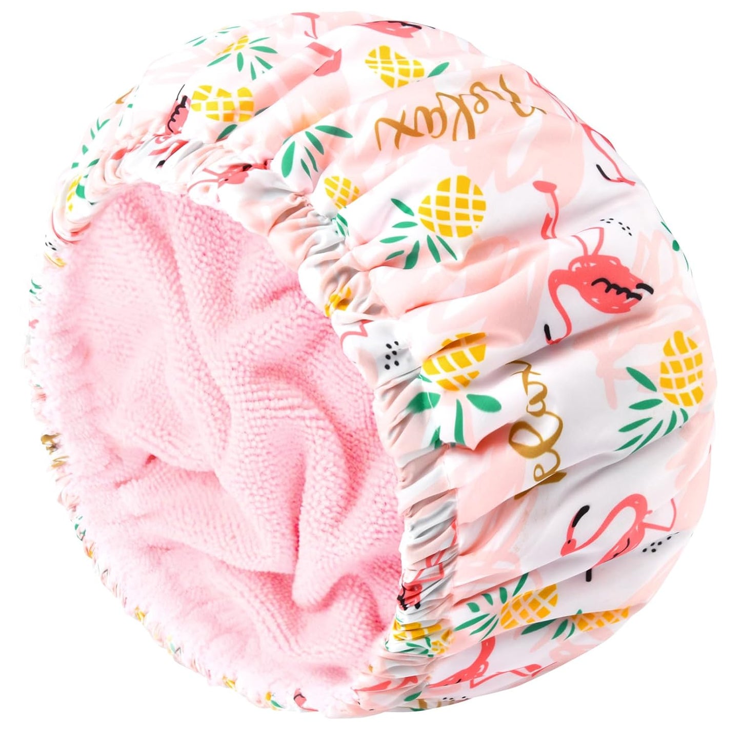 Shower Cap for Women Terry Lined Bath Cap Large Reusable Waterproof Elastic Band Pink Shower Caps for Long Thick Hair Soft Bath Shower Hair Caps