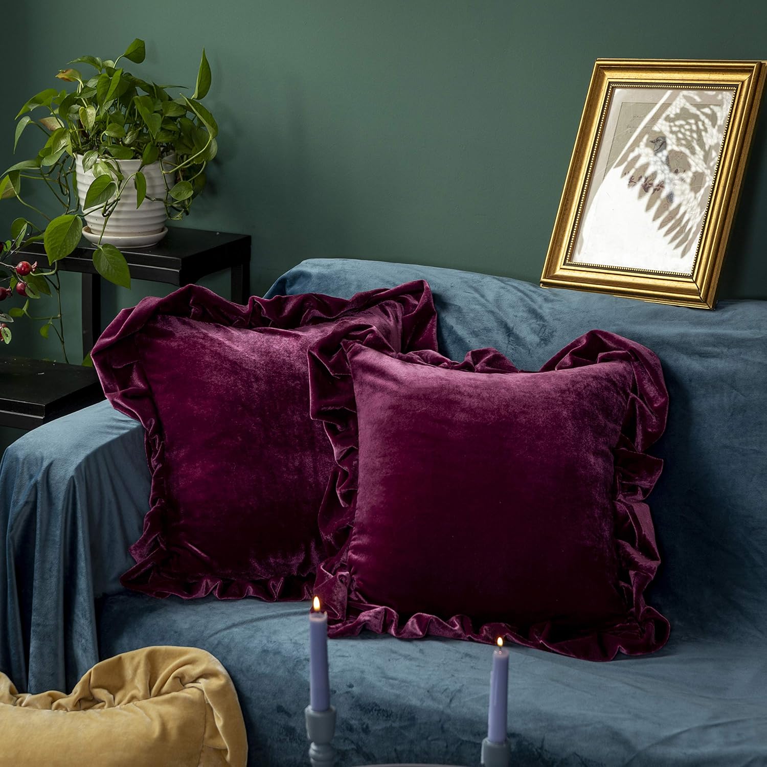 Glory Season Velvet Throw Pillow Cover Soft Decorative Luxurious Solid Square Cushion Case for Sofa Couch Bedroom Farmhouse,Pack of 2, 18 x 18 Inches, Golden Camel