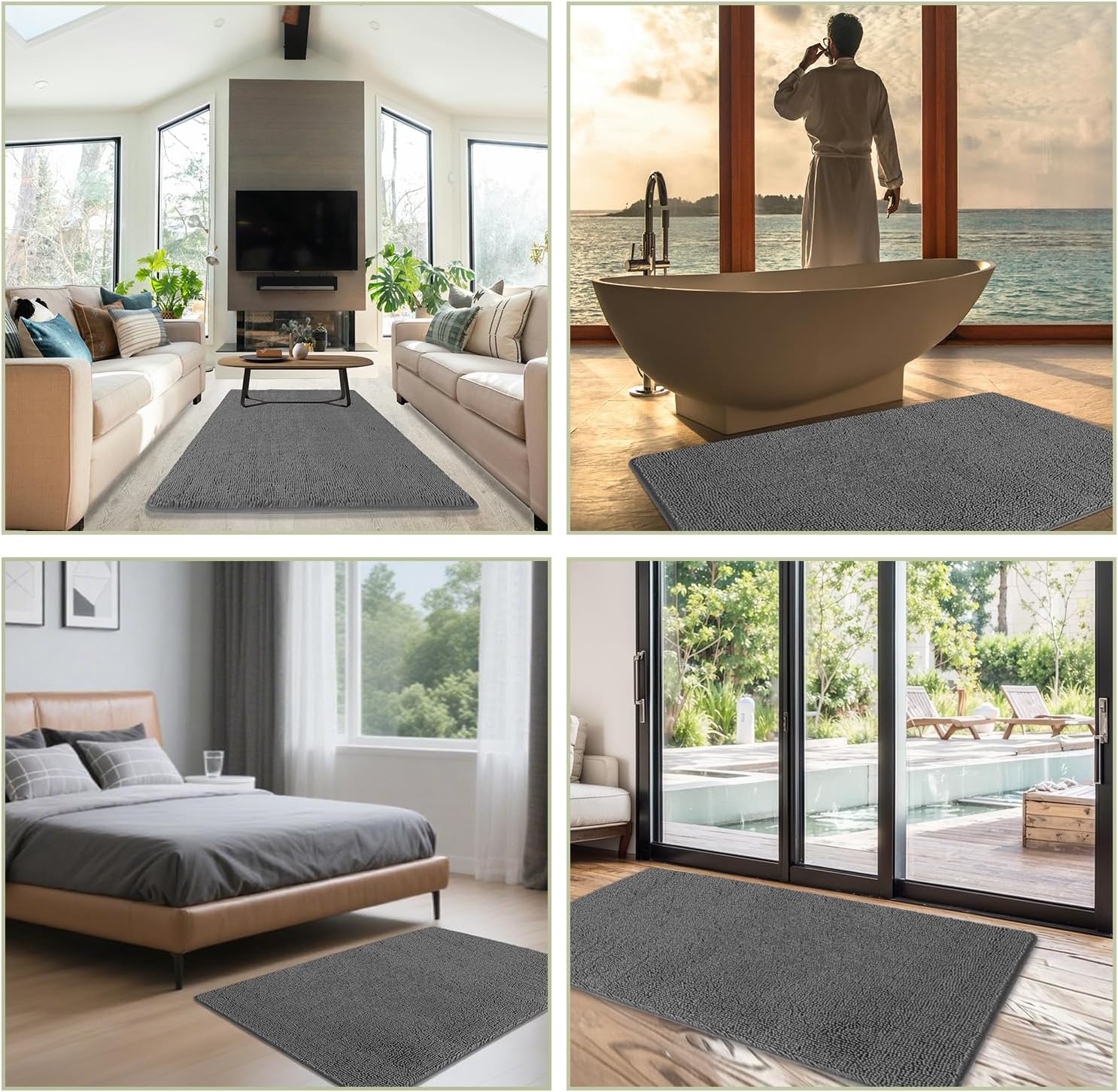 Bathroom Rugs 36 x 60 Inch – Extra Large Bath Mat | Absorbent and Washable Thick Chenille Bath Rugs Non-Slip Runner Rug for Bathroom, Shower, Tub(Gray)